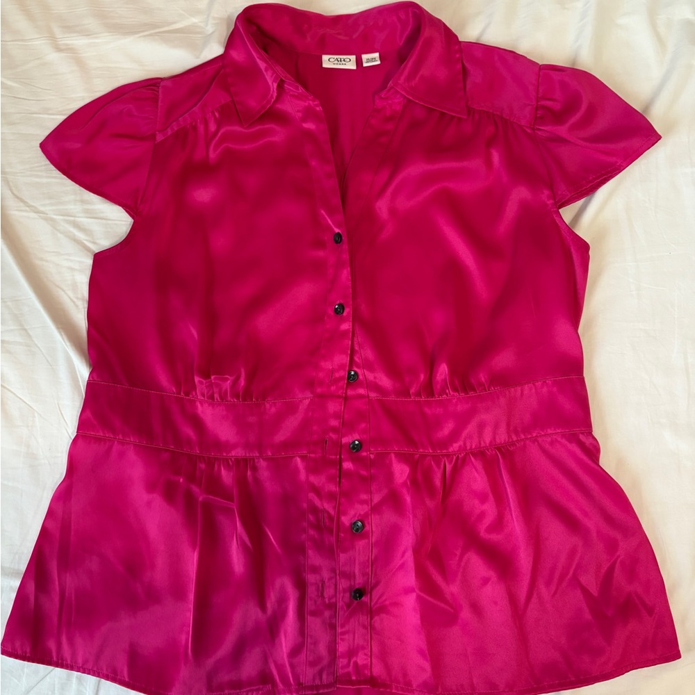 Cato Pink Button Down Peplum Top